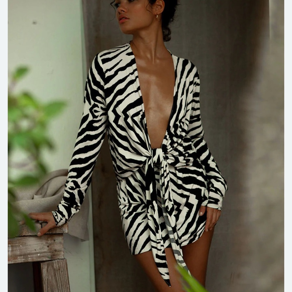 Rat & Boa Black and White Zebra Mini Dress XXS